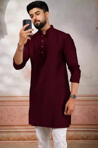 Maroon woven fancy kurta payjama for men