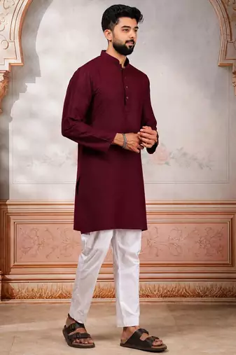 Maroon woven fancy kurta payjama for men