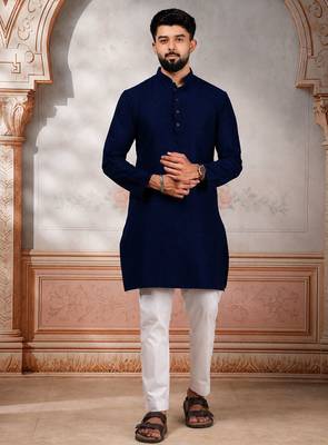 Blue woven fancy kurta payjama for men 1