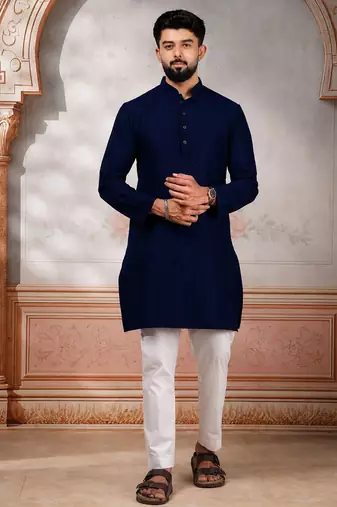 Blue woven fancy kurta payjama for men