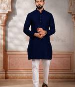Blue woven fancy kurta payjama for men