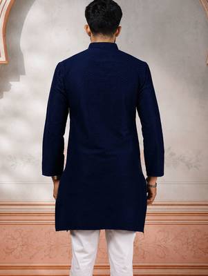 Blue woven fancy kurta payjama for men 2
