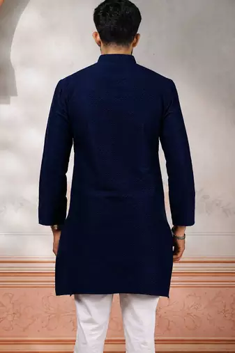 Blue woven fancy kurta payjama for men