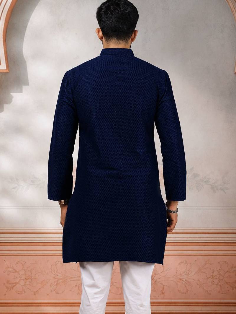 Blue woven fancy kurta payjama for men