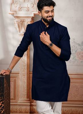 Blue woven fancy kurta payjama for men 3