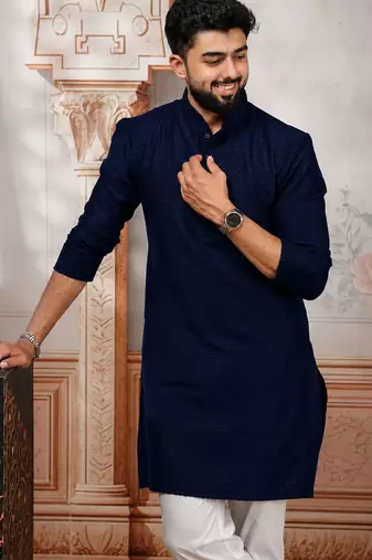 Blue woven fancy kurta payjama for men