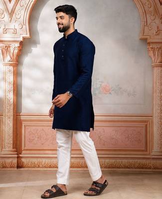Blue woven fancy kurta payjama for men 4
