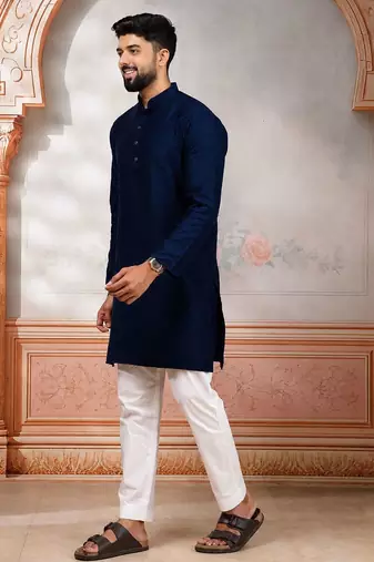 Blue woven fancy kurta payjama for men