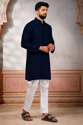Blue woven fancy kurta payjama for men