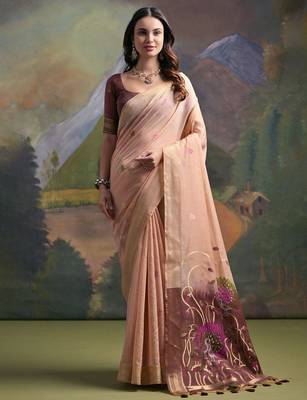 Woven Design Zari Pure Cotton Muga Saree 1