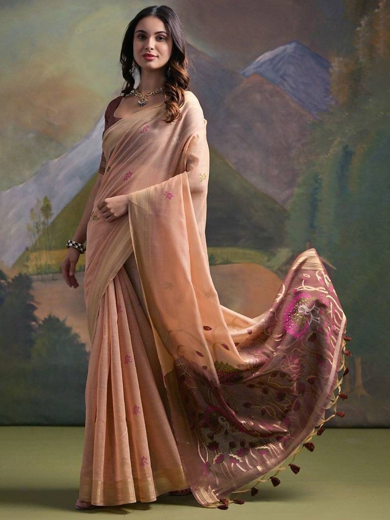 Woven Design Zari Pure Cotton Muga Saree