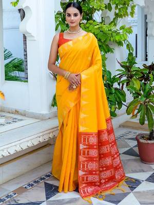 Ethnic Motifs Phulkari Tussar Saree 1