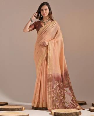 Woven Design Zari Pure Cotton Muga Saree 1