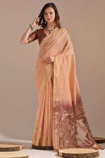 Woven Design Zari  Cotton Muga Saree