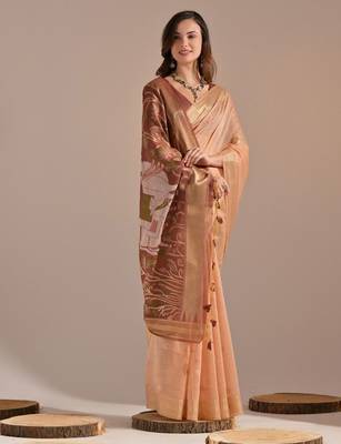 Woven Design Zari Pure Cotton Muga Saree 2