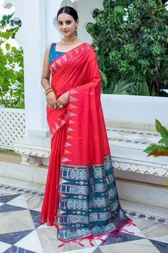 Ethnic Motifs Phulkari Tussar Saree