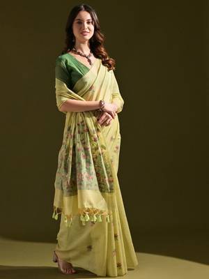 Floral Woven Design Zari Pure Cotton Muga Saree 2