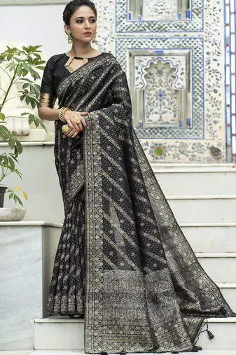 Ethnic Motifs Zari Woven Banarasi Saree