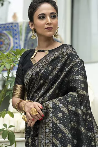 Ethnic Motifs Zari Woven Banarasi Saree