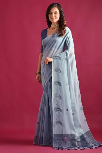 Woven Design Schiffli Pure Cotton Chanderi Saree