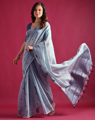 Woven Design Schiffli Pure Cotton Chanderi Saree 2