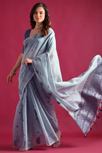 Woven Design Schiffli Pure Cotton Chanderi Saree