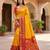 Yellow soft silk blend pochampalli saree with zari weaving meenakari design
