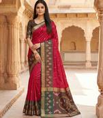 Pink soft silk blend pochampalli saree with zari weaving meenakari design