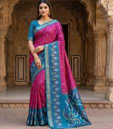 Wine soft silk blend pochampalli saree with zari weaving meenakari design