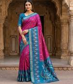 Wine soft silk blend pochampalli saree with zari weaving meenakari design