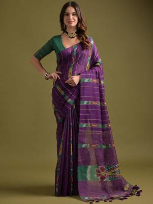 Striped woven design Pure Cotton Ikat Saree 1