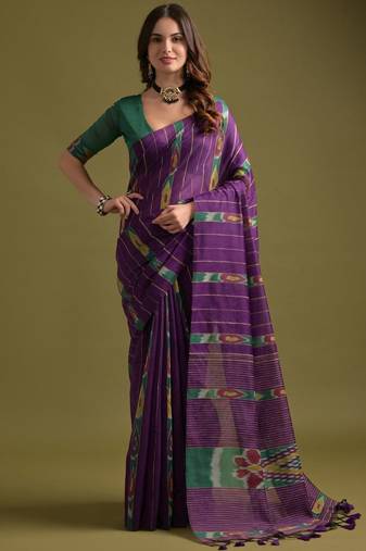 Striped woven design Pure Cotton Ikat Saree