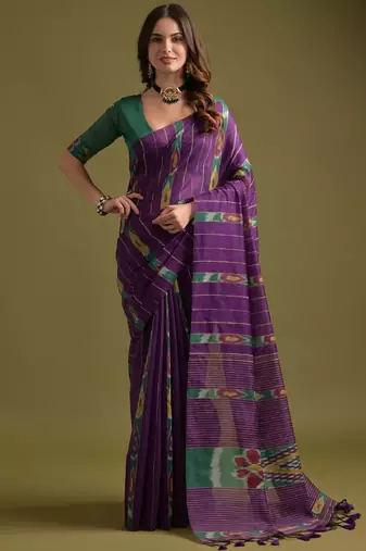 Striped woven design Pure Cotton Ikat Saree