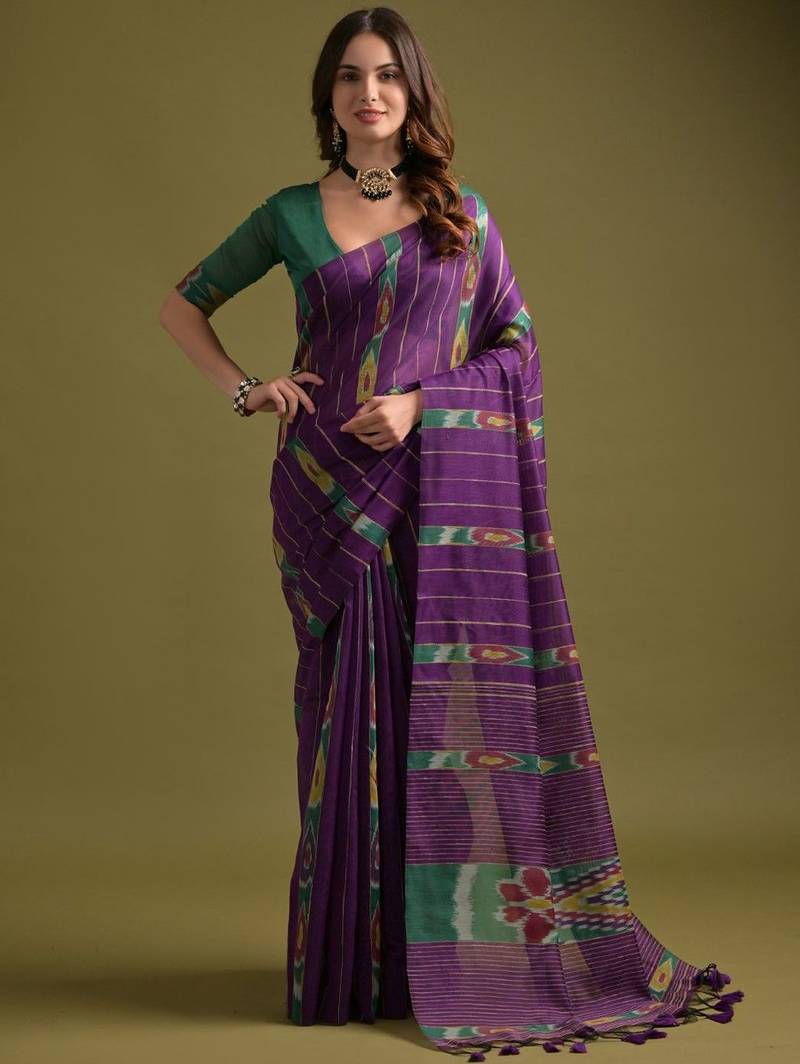 Striped woven design Pure Cotton Ikat Saree