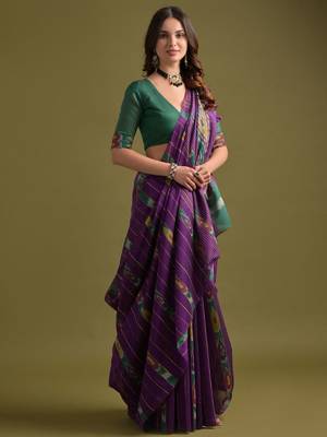 Striped woven design Pure Cotton Ikat Saree 2