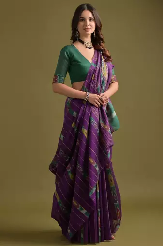 Striped woven design Pure Cotton Ikat Saree