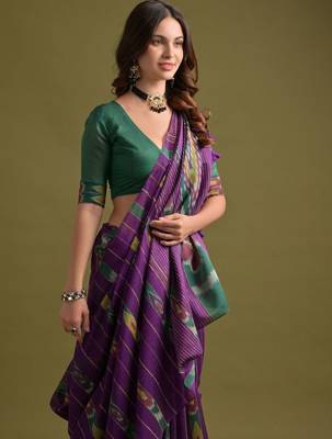 Striped woven design Pure Cotton Ikat Saree 3