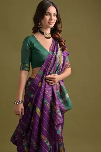 Striped woven design Pure Cotton Ikat Saree