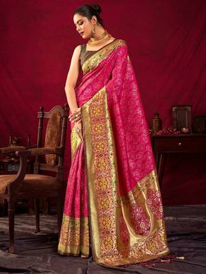 Ethnic Motifs Woven Design Zari Paithani Saree 1