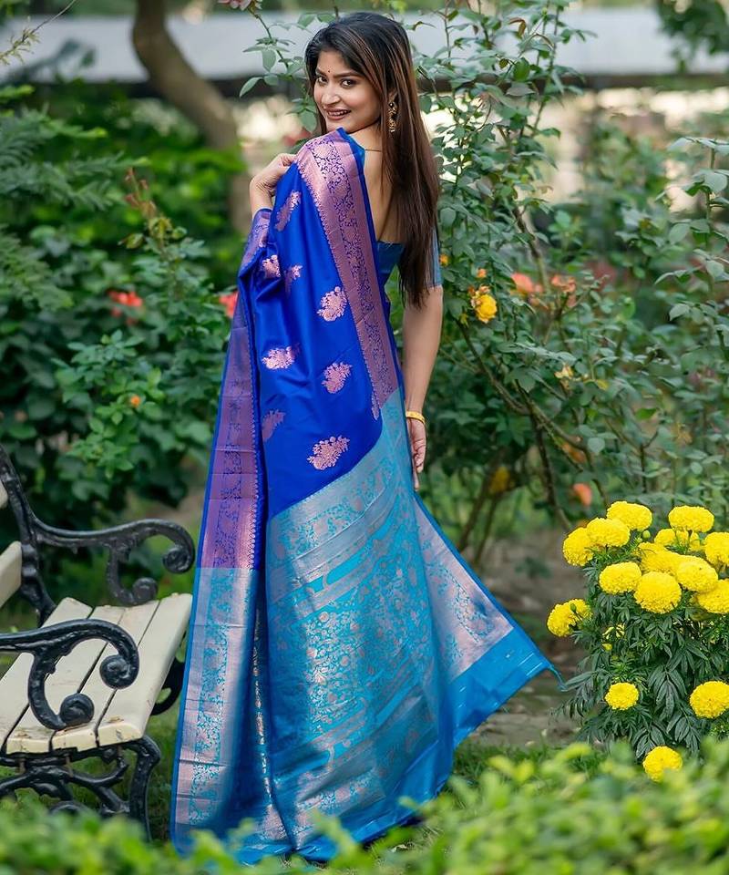 Ethnic Motifs Zari Silk Banarasi Saree