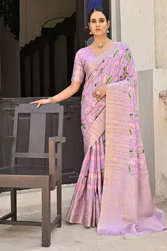 Floral Printed Zari Banarasi Saree