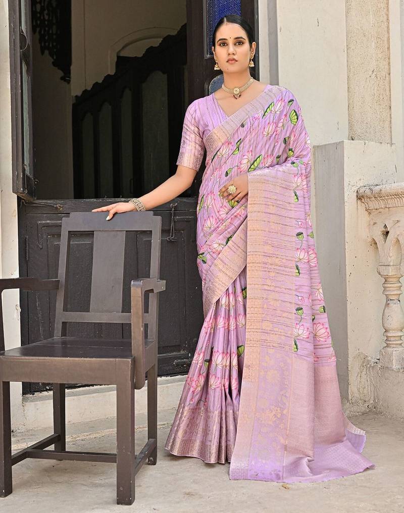 Floral Printed Zari Banarasi Saree