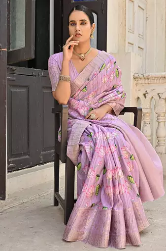 Floral Printed Zari Banarasi Saree