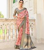 Floral Printed Zari Woven Design Tussar Saree