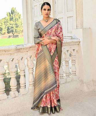 Floral Printed Zari Woven Design Tussar Saree 2