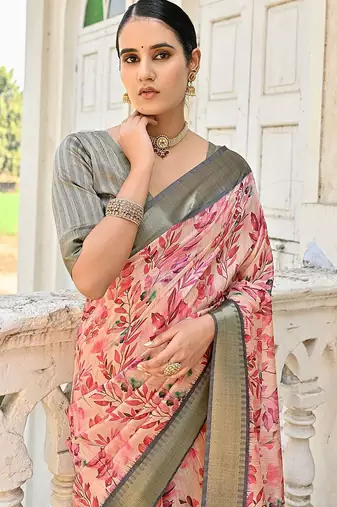 Floral Printed Zari Woven Design Tussar Saree