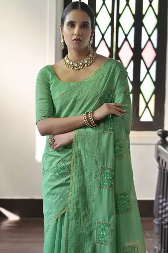 Geometric Embroidered Pure Linen Pochampally Saree