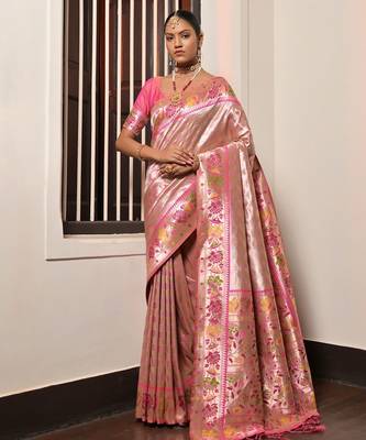 Ethnic Motifs Woven Design Zari Art Silk Paithani Saree 1