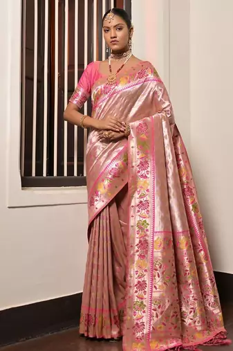 Ethnic Motifs Woven Design Zari Art Silk Paithani Saree