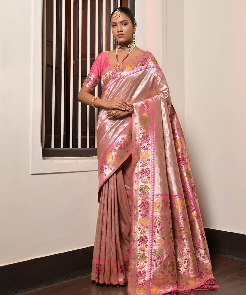 Ethnic Motifs Woven Design Zari Art Silk Paithani Saree